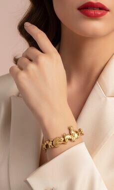 Vintage Gold Tone Cat Link Bracelet Figural Cat Jewelry Sz 7.25”